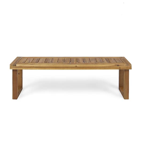 Oyezvary Slat Panel Design Acacia Wood Outdoor Ottoman with Durable Solid Hardwood Heavy Frame and Weather-Resistant in Natural