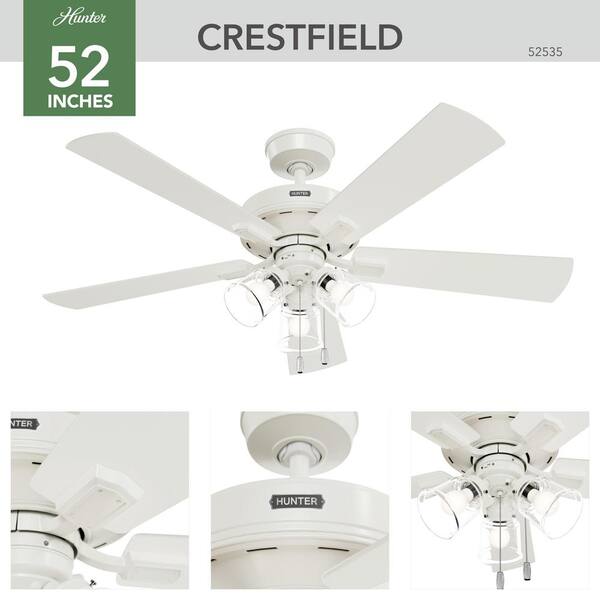 Hunter - Crestfield 52 in. Indoor Fresh White Ceiling Fan with Light Kit Included