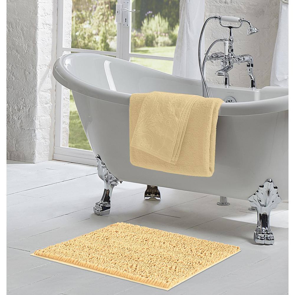 Laura Ashley NonSlip Astor Chenille 20 in. x 34 in. Yellow Polyester