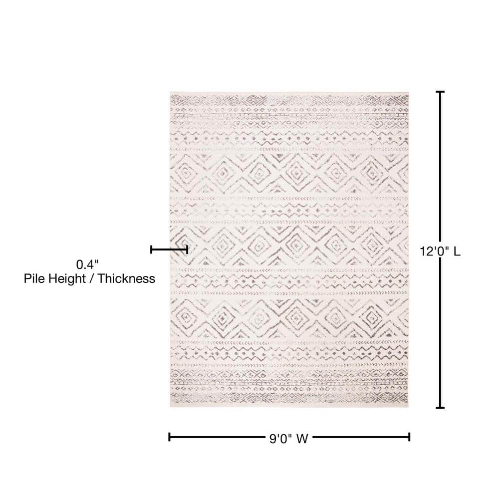 Bohemian Ivory & Grey Hand-Knotted Synthetic Area Rug 9'x12'