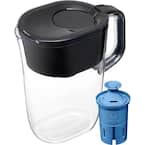 Tahoe 10-Cup Large Water Filter Pitcher in Black with 1 Elite Filter