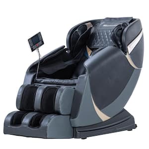 Lela Black Leatherette Massage Chair With L-Track, Bluetooth, Programmable, Heat, Zero Gravity