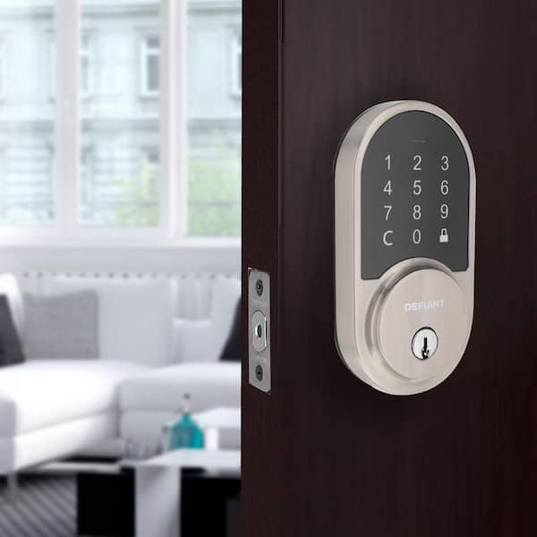 Round Satin Nickel Electronic Single Cylinder Deadbolt Wi-Fi Enabled Powered by Hubspace