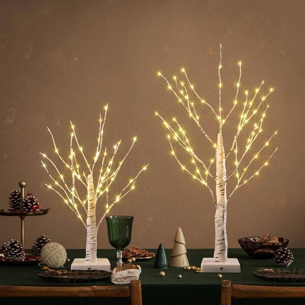 Lightshare 18 in. + 24 in. Birch Tree Bonsai with 147 Mini LED