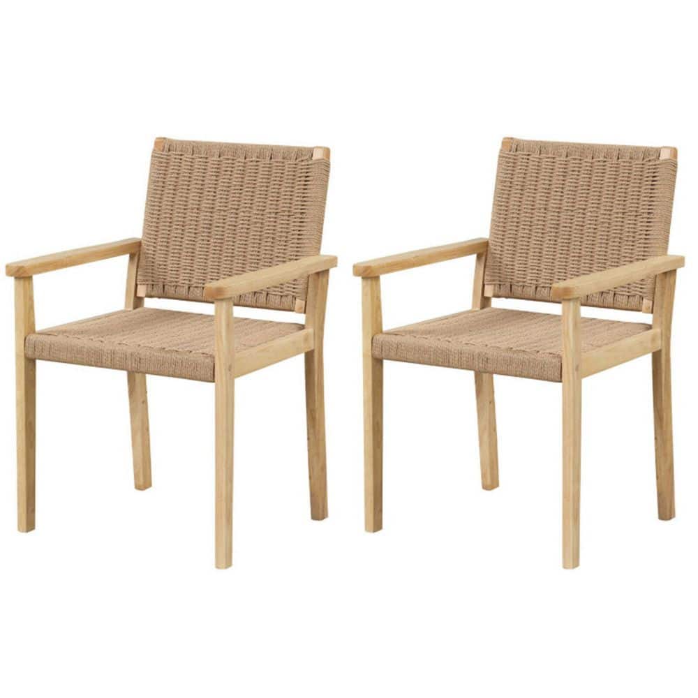 Set of 2 Natural Brown Wood Frame Patio Outdoor Dining Chairs with Comfortable Backrest and Paper Rope Woven Seat price history on PriceWatchPro