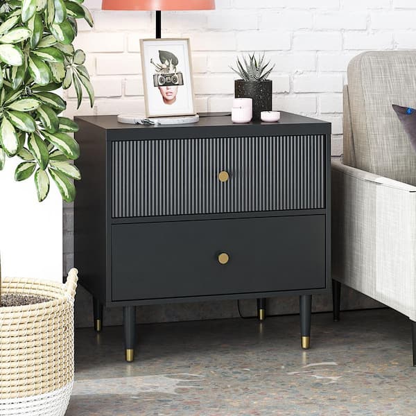 CosmoLiving by Cosmopolitan Elizabeth 28 in. W, 2-Drawer Nightstand, Black