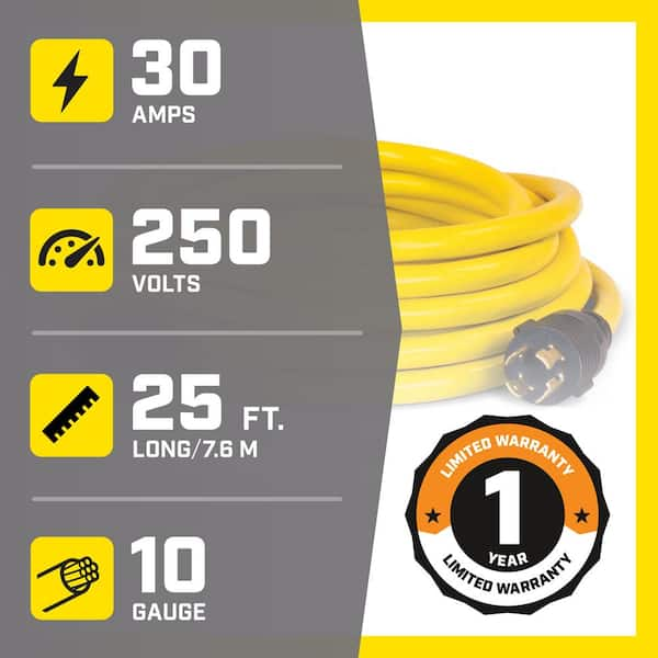 25 ft. NEMA L14-30P to L14-30R Generator Cord in Yellow