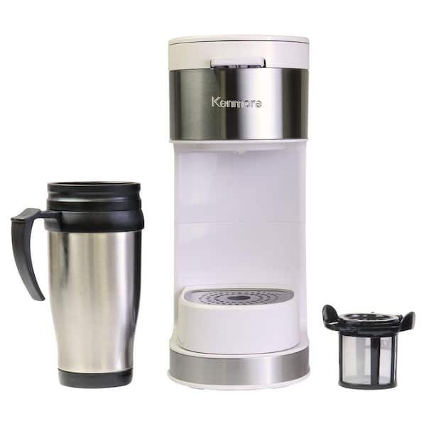 Programmable Single Serve Cup White Stainless Steel Black Coffee Maker with Touch Controls.