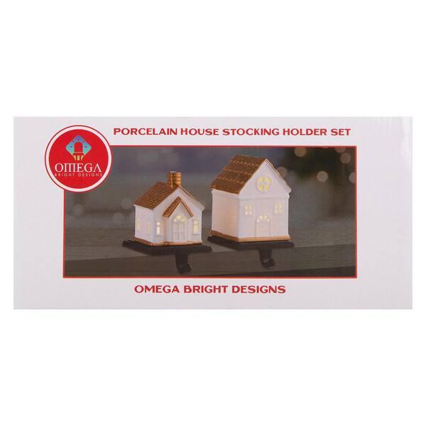 Omega Bright Designs Porcelain House Set with Stocking Holder Base