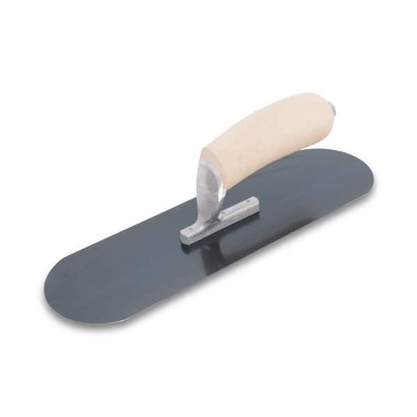 MARSHALLTOWN 12 in. x 3-1/2 in. Fully Rounded Exposed Rivets Blue Steel Trowel - Wood Handle