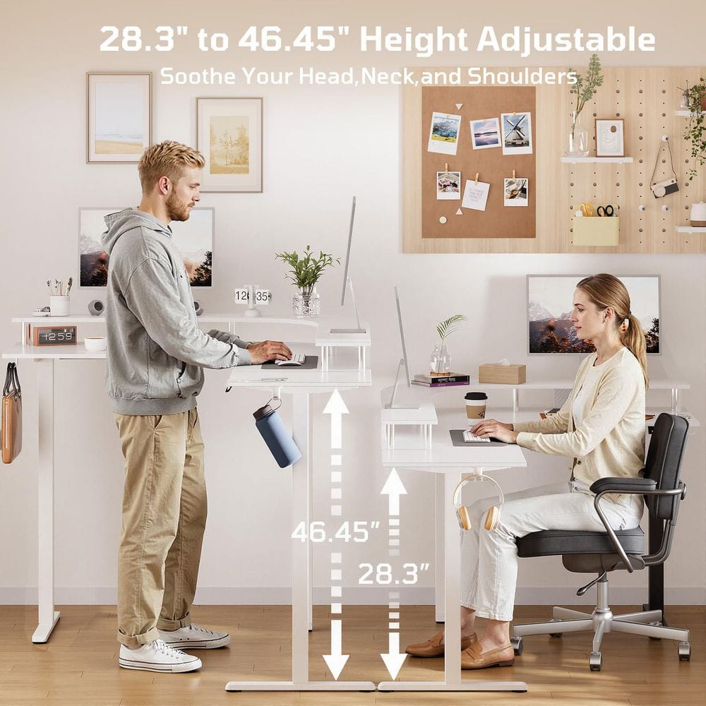 L-Shaped White Carbon Fiber Sit to Stand Desk - rated 4.86 stars from 50 reviews
