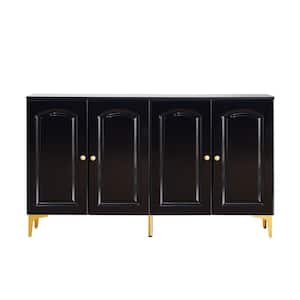 61.42 in. W x 14.96 in. D x 31.49 in. H Black 4-Doors Linen Cabinet Sideboard with Adjustable Shelf