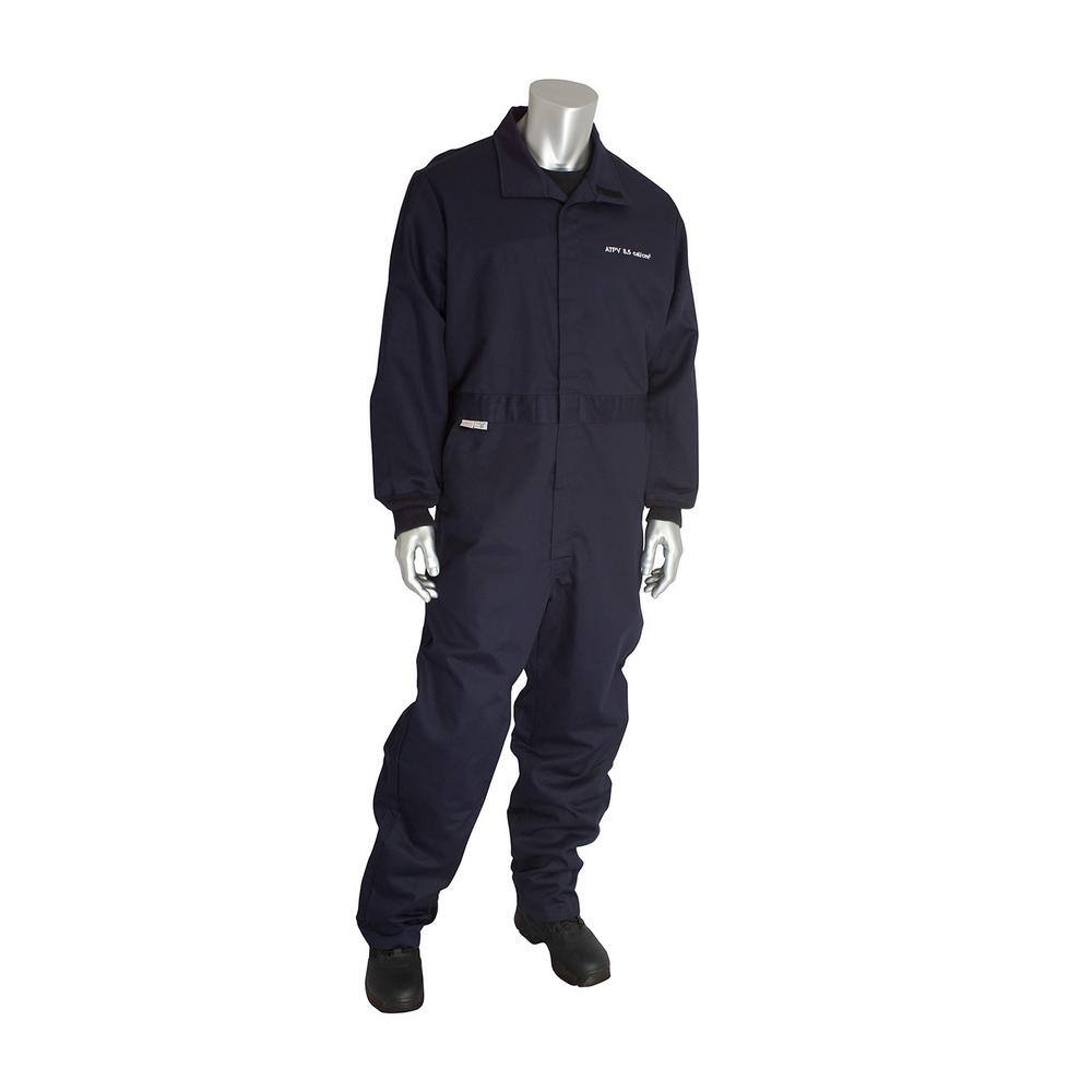 PIP Men's Medium Navy Cotton/Nylon AR/FR Dual Certified Coveralls with 2-Pockets and Hook and Loop Closure, 13.2 cal/sq. cm