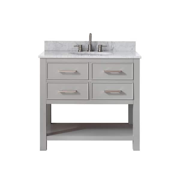 Avanity Brooks 37 in. W x 22 in. D x 35 in. H Vanity in Chilled Gray with Marble Vanity Top in Carrera White with White Basin
