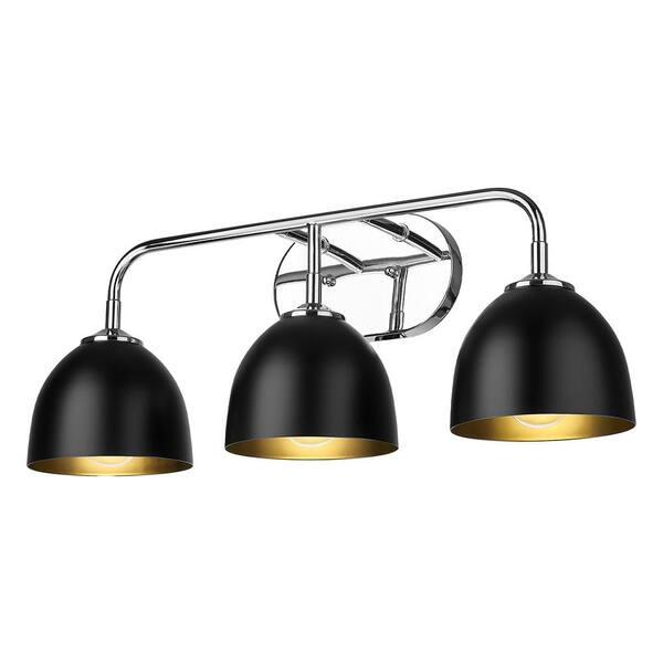 Golden Lighting - Zoey 7.25 in. 3-Light Silver Vanity Light with Matte Black