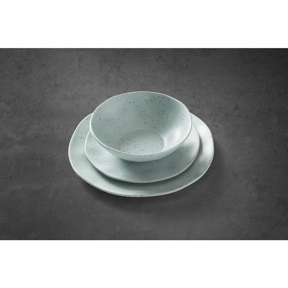 Mint and White Speckled Melamine 12-Piece Dinnerware Set