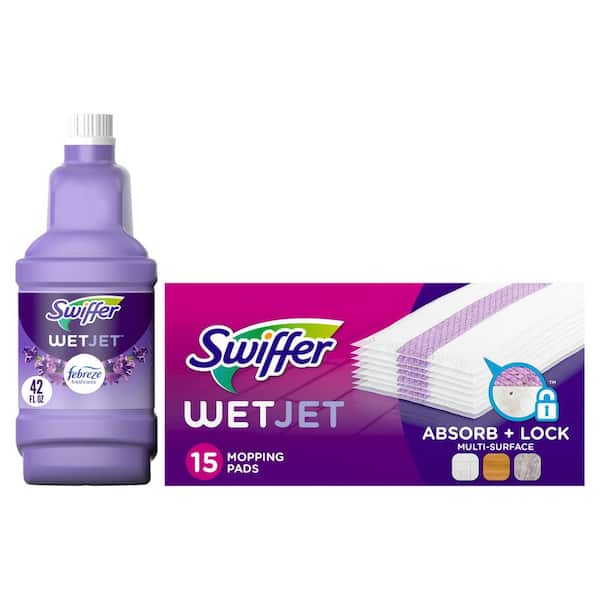 Wet Jet Refill Kit 42 oz. Lavender Floor Cleaner + 11.3 in. Wet Cloth Microfiber Mopping Refill Pad (15-Count)
