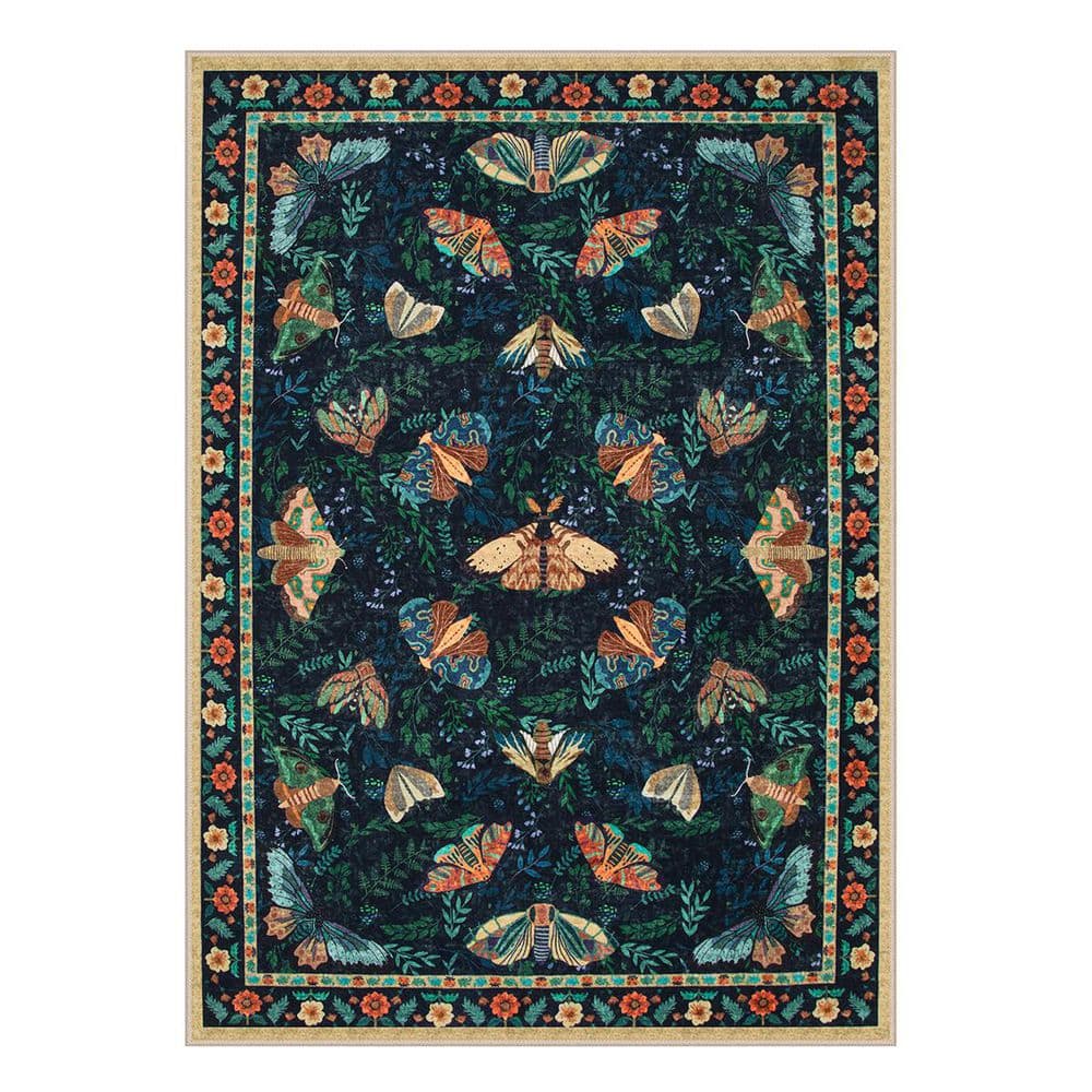 Animal & Insect Floral Print Machine Washable Non Slip Backing Blue 8 ft. x 10 ft. Living Room/Bedroom Area Rug price history on PriceWatchPro