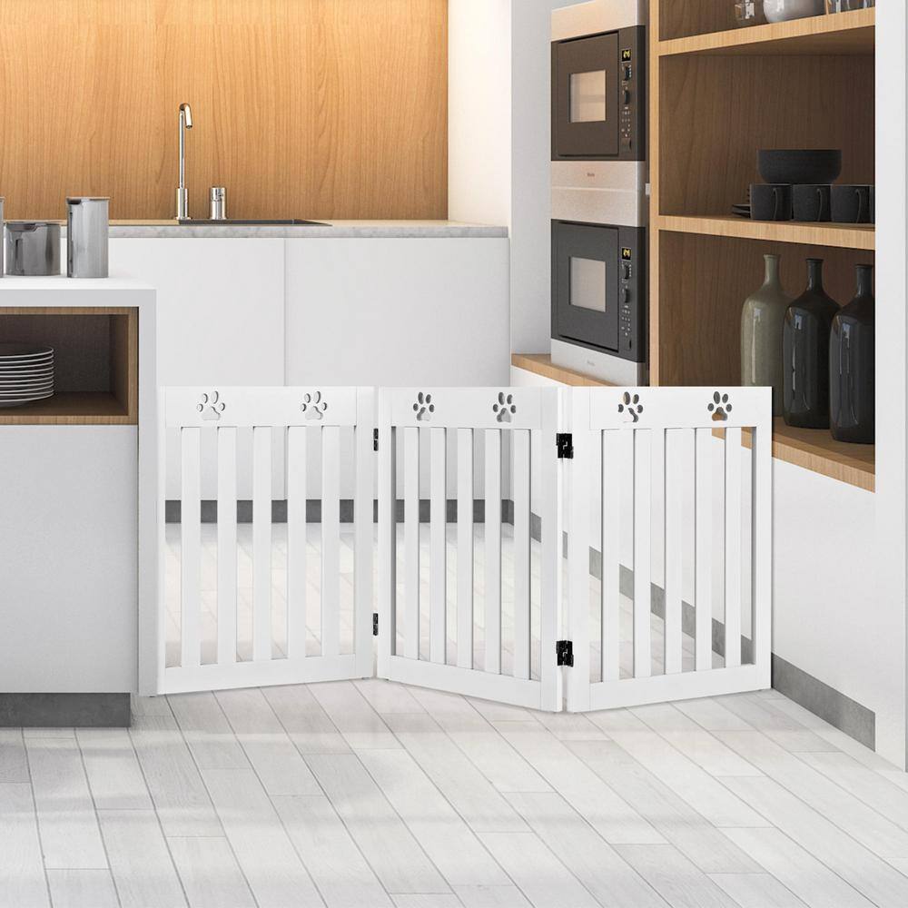24 Inch White Folding Freestanding Metal Dog Gate