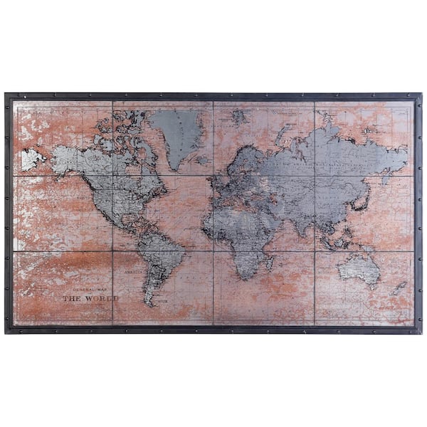 PRIVATE BRAND UNBRANDED Grenata World Map Framed Graphic Print Typography Wall Art (55 in. W x 32 in. H)