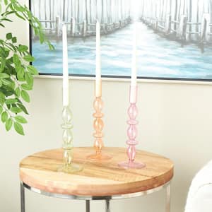 Multi Colored Glass Slim Bubble Inspired Pastel Candle Holder (Set of 3)