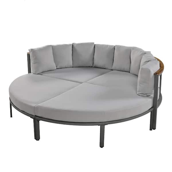 Unbranded 4 Pieces Metal Outdoor Sectional Set, Round Patio Conversation Set All Weather Sofa, with Gray Cushions, for Garden
