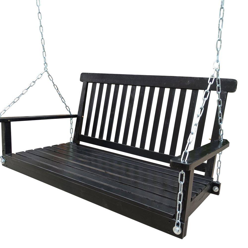 " Black 2-Person Wood Patio Swing with Armrests, Solid Wood Bench Swing with Hanging Chains for Outdoor" price history on PriceWatchPro