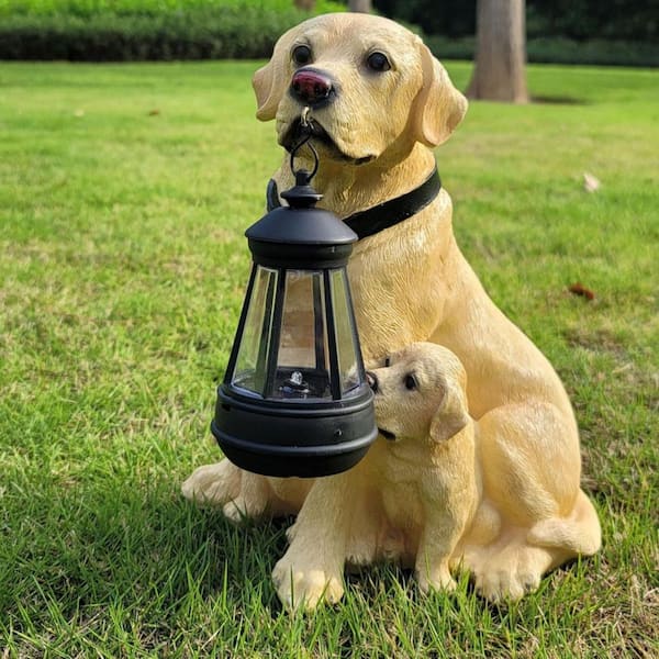 10 in. x 12 in. Beige Resin Garden Statues Dog Solar Hanging Light