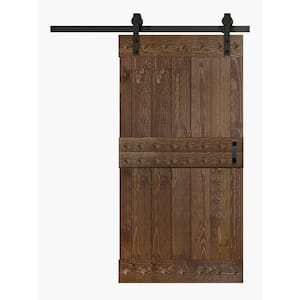 Mid-Century Style 42 in. x 84 in. Dark Walnut DIY Knotty Pine Wood Sliding Barn Door with Hardware Kit