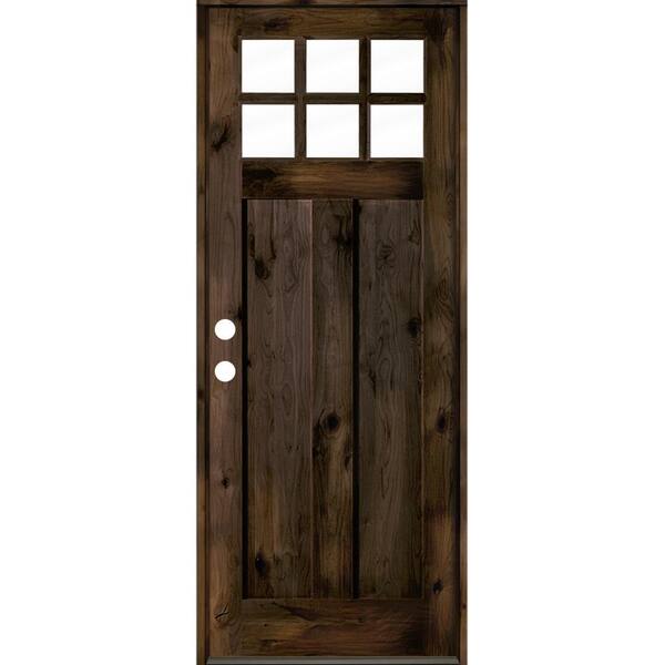  32 in. x 96 in. Craftsman knotty alder Right-Hand/Inswing 6-Lite Clear Glass Black Stain Solid Wood Prehung Front Door