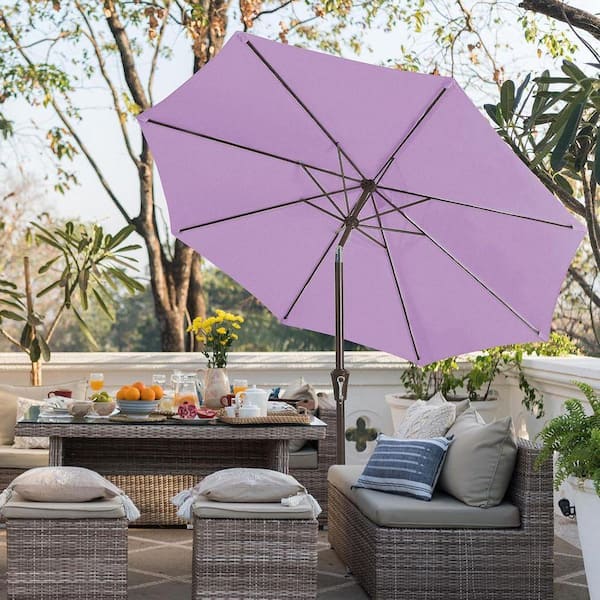 9 purple patio umbrella Sunnyglade 9' Outdoor Table Umbrella with 8 Ribs Gold Patio Umbrella 】 PURPLE LEAF 9-ft Aluminum Navy