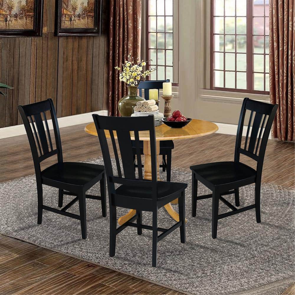 Versatile Dual Drop Leaf Dining Set with Splat Back Chairs in Oak/Black