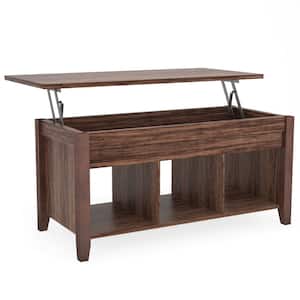 Allan 41.33 in. Rustic Brown Rectangle Pine Wood Lift Top Coffee Table with Hidden Storage Compartment