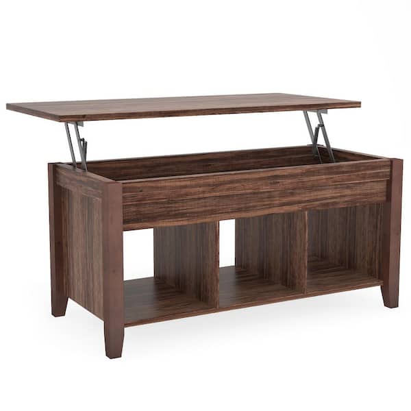 BYBLIGHT Allan 41.33 in. Rustic Brown Rectangle Pine Wood Lift Top Coffee Table with Hidden Storage Compartment