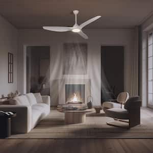 65 in. Smart LED Indoor Industrial White Low Profile Embedded Semi Flush Mount Ceiling Fan with Light Kit with Remote
