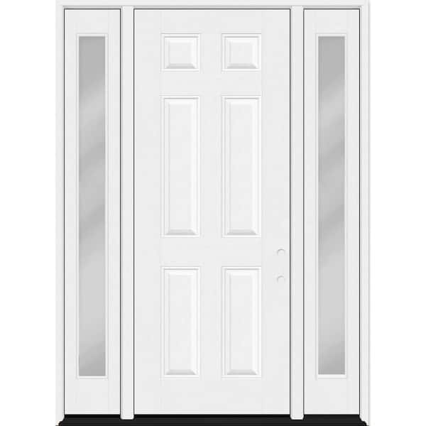 Regency 64 in. x 96 in. 6 Panel LHIS Unfinished White Mahogany Fiberglass Prehung Front Door w/Clear12in. SLs 6-9/16