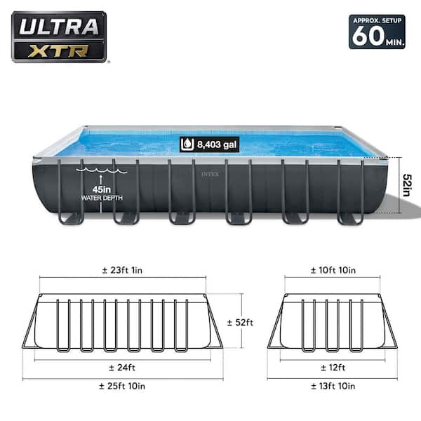 Ultra XTR 24 ft. x 12 ft. Rectangular 52 in. Deep Hard Sided Above Ground Pool Set with Pump