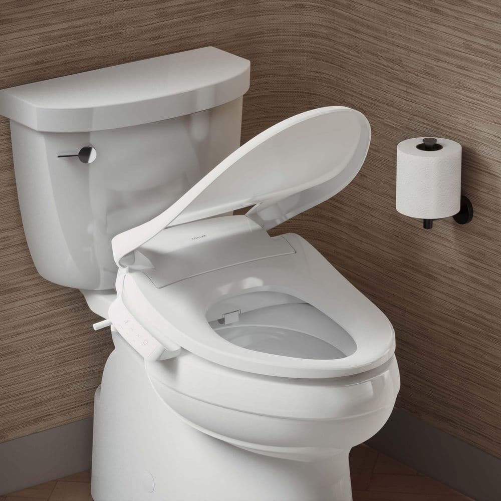 White Elongated Warm Water Bidet Toilet Seat with UV Sanitizing