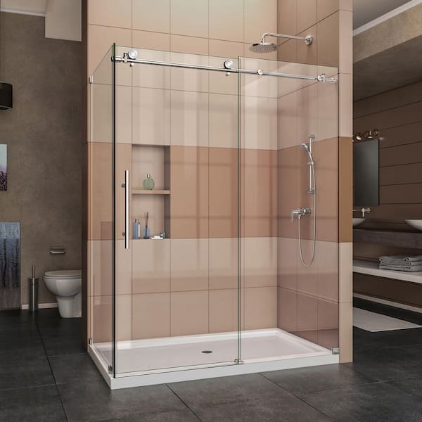 DreamLine Enigma-X 32 1/2 in. D x 60 3/8 in. W x 76 in. H Frameless Corner Sliding Shower Enclosure in Polished Stainless Steel