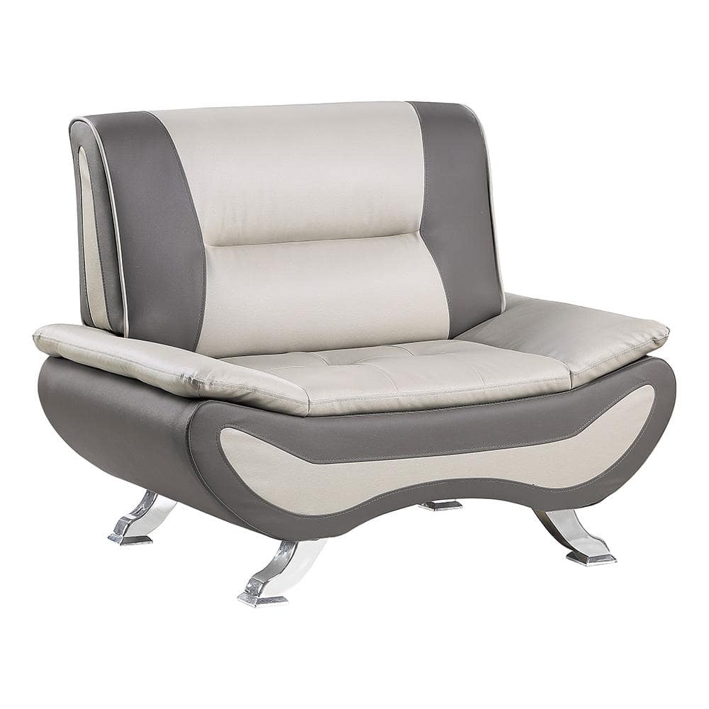 Emerson Beige and Gray Faux Leather Arm Chair