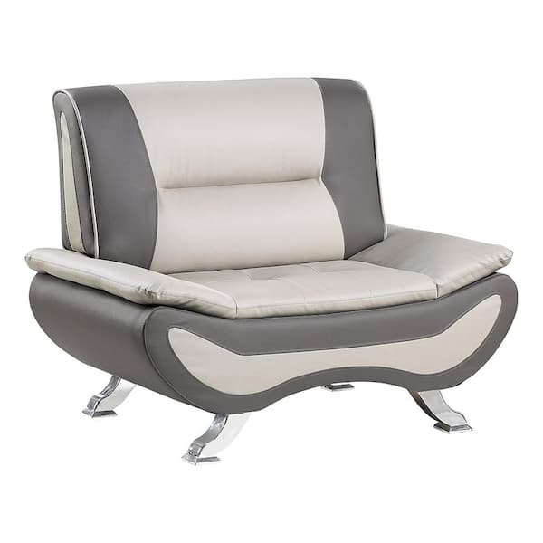 Lazzara Emerson Beige and Gray Faux Leather Arm Chair