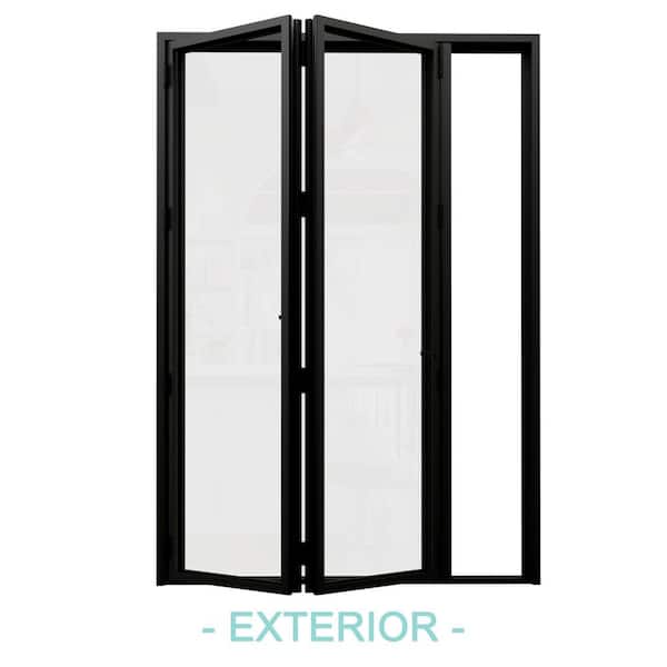 72 in. x 80 in. Left Swing/OutSwing Double Tempered Glass Black Aluminum Folding Patio Door (2-Folding)