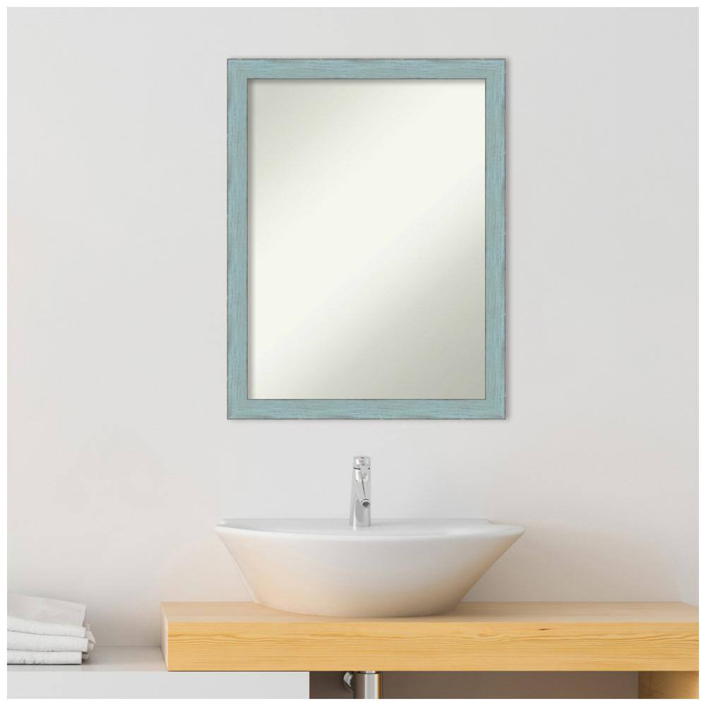 Sky Blue Rustic Wood Framed Bathroom Vanity Mirror