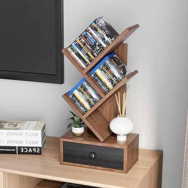 Gymax 5-Tier Tree Bookshelf w/ Wooden Drawer Display Storage Organizer - Brown