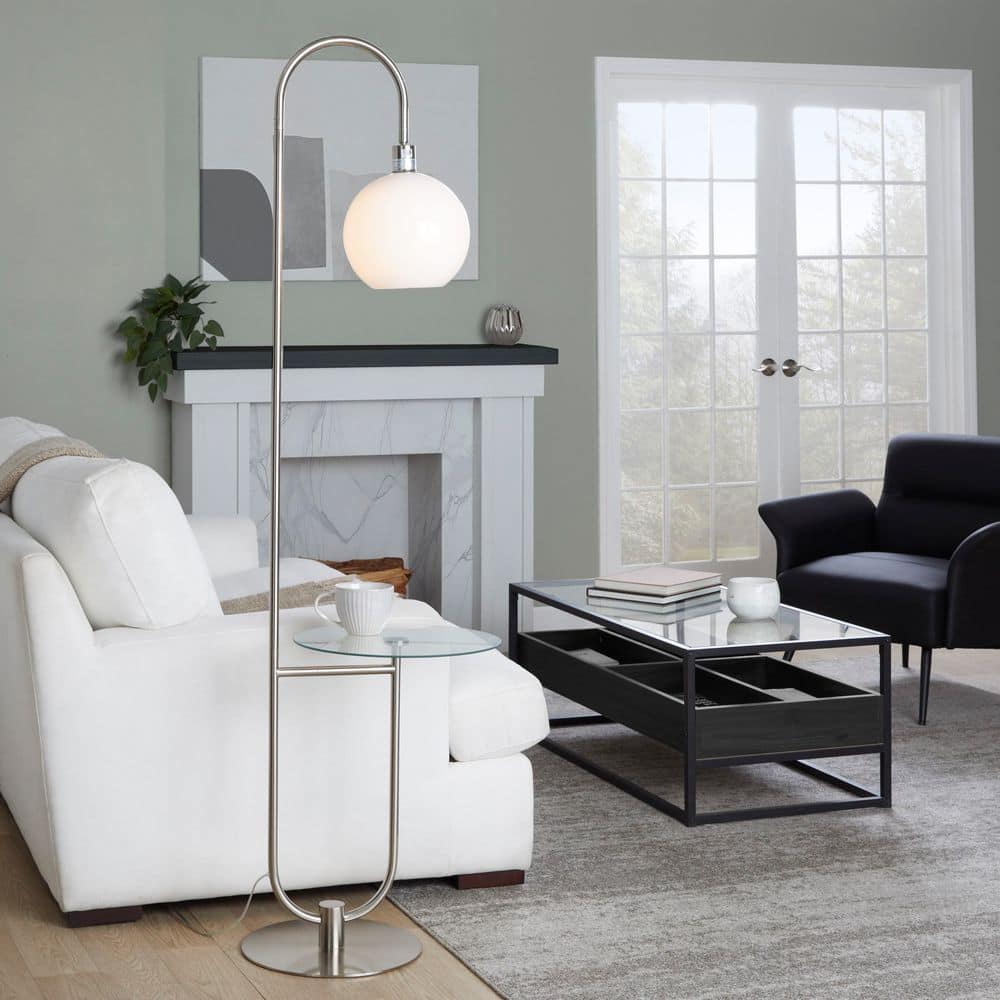 Trombone 69.5 in. Nickel Metal Arc Floor Lamp with Clear Glass Side Table price history on PriceWatchPro
