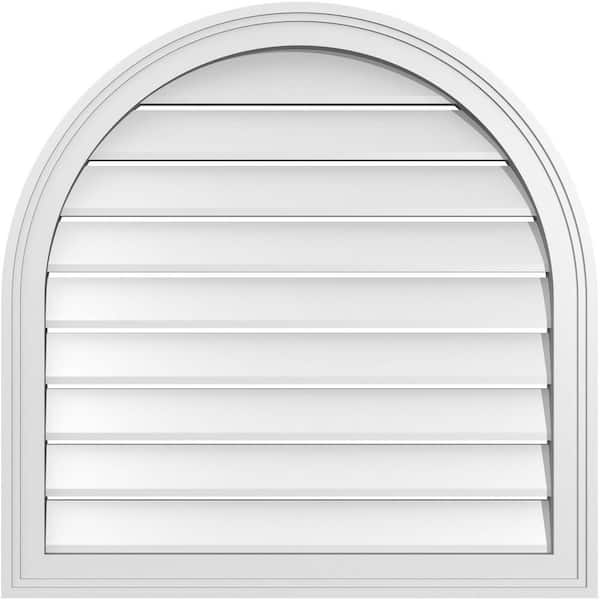 Ekena Millwork 28 in. x 28 in. Round Top White PVC Paintable Gable Louver Vent Functional