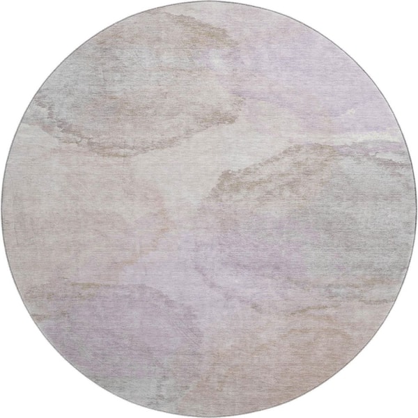 Mayfield Premium Machine Washable Abstract AMF2443 Taupe 8 ft. x 8 ft. Round Rug