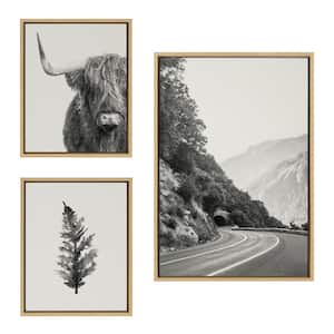 BW Highland Cow No. 1, Wandering and Vintage Botanical IV Framed Nature Canvas Wall Art Print 33 in. x 23 in. (Set of 2)