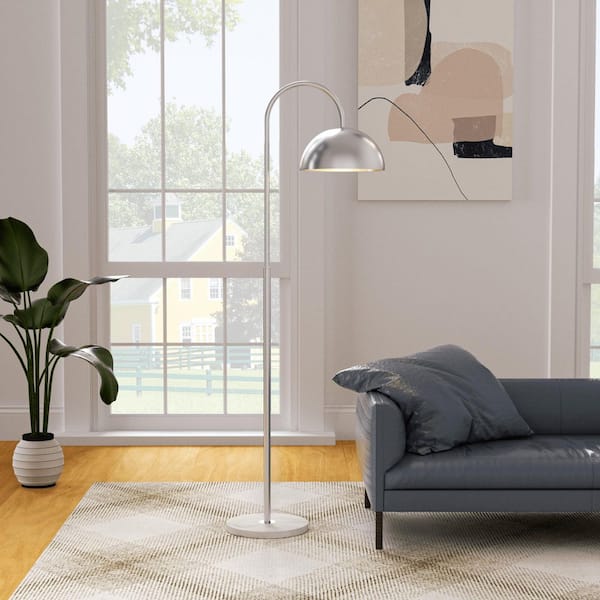 64 in. Silver Modern Arched 1-Light Standard Living Room Bedroom Reading Standing up Floor Lamp Corner Tall Lights