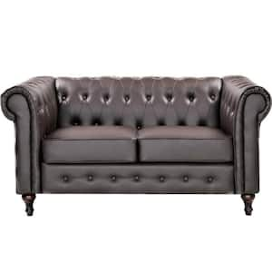 61 in. Brown Faux Leather 2-Seat Upholstered Loveseat